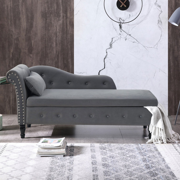 Grey velvet chaise discount lounge